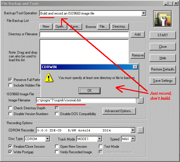Error screen shot — don’t select Build